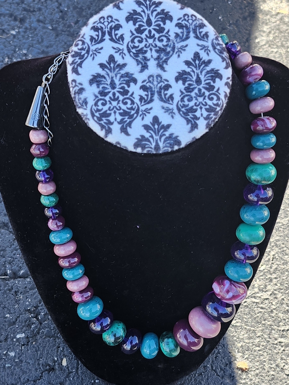 Handmade Turquoise, Purple & Pink Glass Bead Necklace
